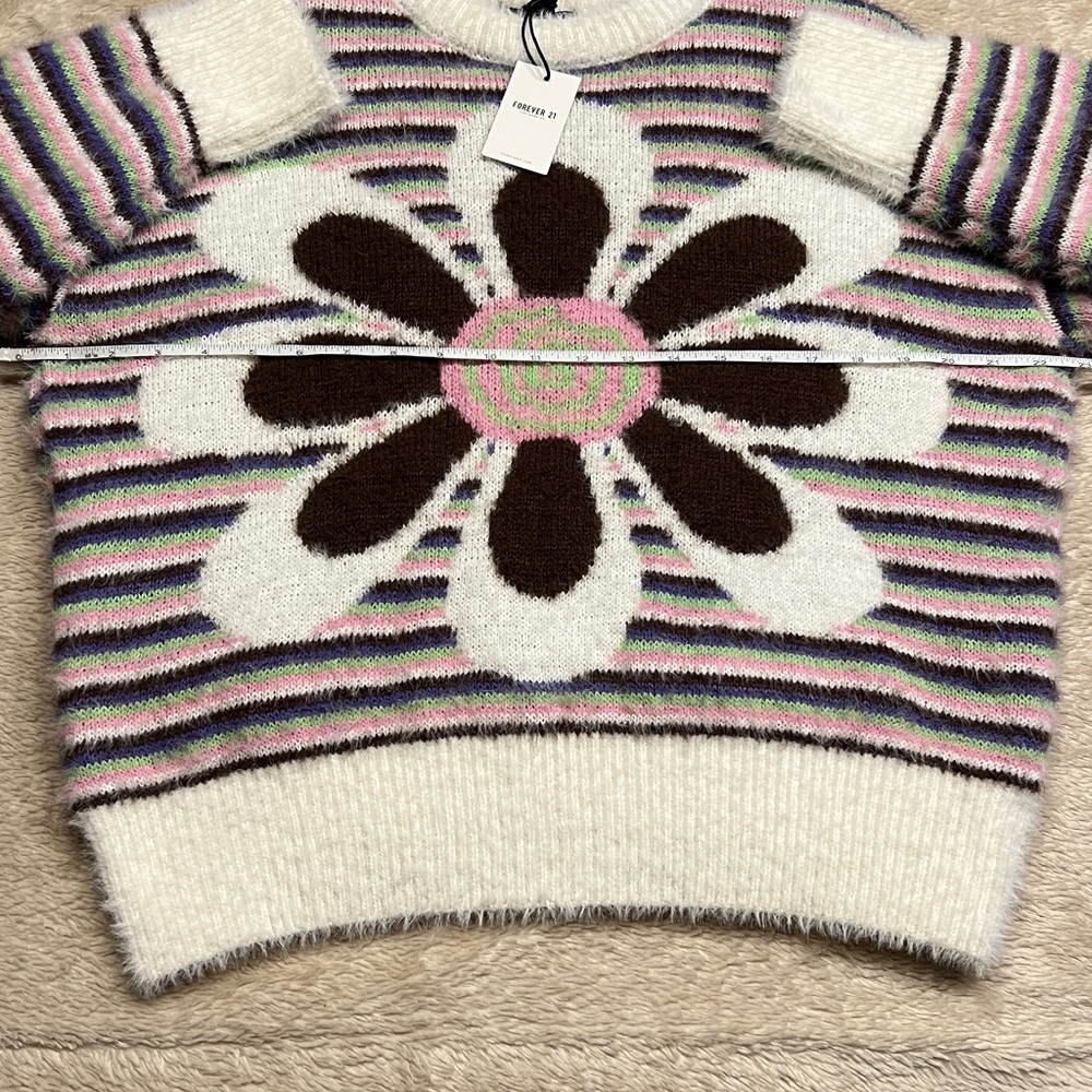 FOREVER 21 Fuzzy Striped Floral Graphic Sweater - Picture 15 of 16